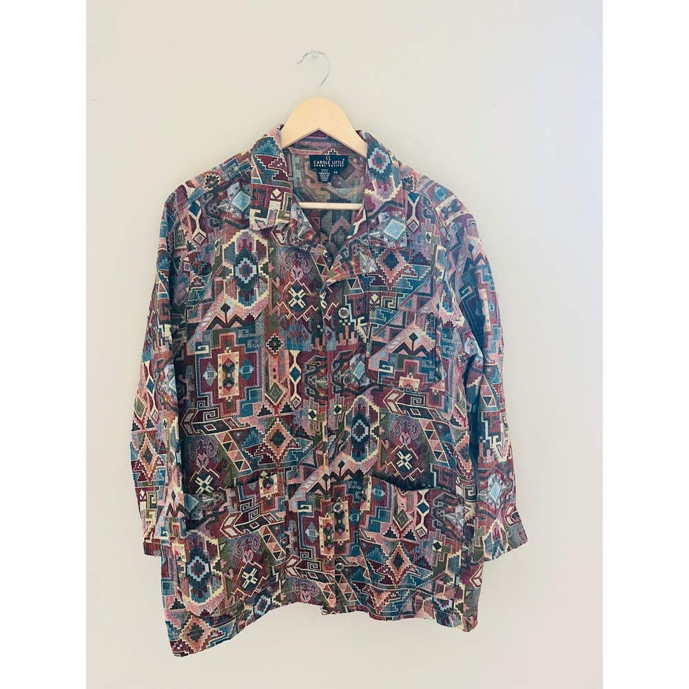 Vintage Carole Little Sport Petite Southwestern Aztec Tapestry Jacket Multi M 90